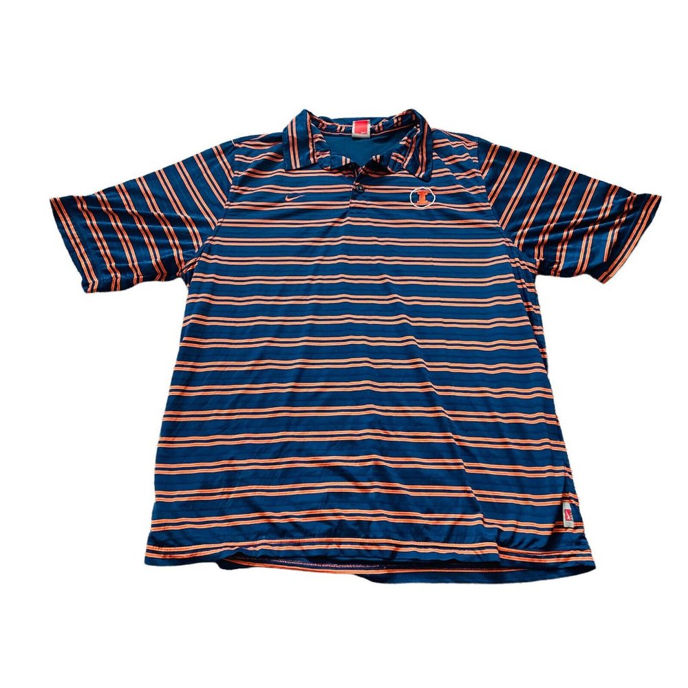 Nike Team Illinois College Men's Polo XL Fit Dry Blue Orange Striped (U)